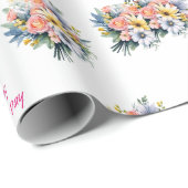 Papier Cadeau Bonne fête des mères Bouquet floral (Coin rond)