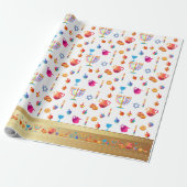 Papier Cadeau Bonne fête Hanoukka belle décoration (Déroulé)