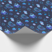 Papier Cadeau Bonne fête Hanoukka belle décoration bleue (Coin)