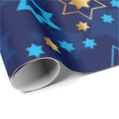 Papier Cadeau Bonne Hanoukka Blue Star de David Menorah (Coin rond)
