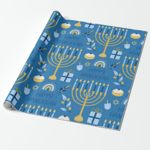 Papier Cadeau Bonne Hanoukka Blue Star de David Menorah