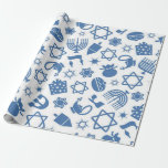 Papier Cadeau Bonne Hanoukka Blue Star de David Menorah Wrappin<br><div class="desc">Heureux Hanoukka,  bougies,  étoile de David,  Menorah,  papier d'emballage motif bleu.</div>