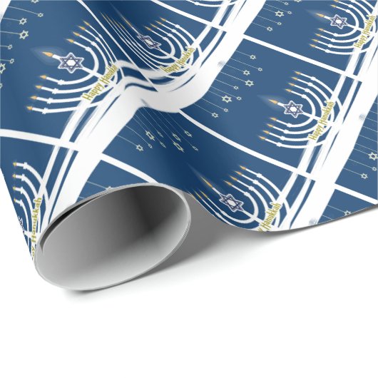 Papier Cadeau Bonne Hanoukka Manora et étoile de David (Coin rond)