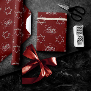 Papier Cadeau Bonne Hanoukka Star de David Classic Argent Rouge