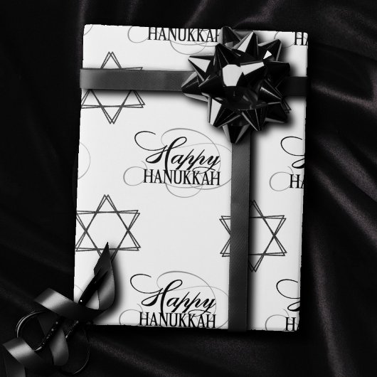 Papier Cadeau Bonne Hanoukka Star de David Classic noir blanc