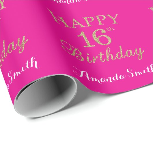 Papier Cadeau Bonne Parties scintillant d'or du 16e anniversaire (Coin rond)