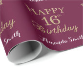 Papier Cadeau Bonne Parties scintillant d'or du 16e anniversaire (Coin rond)