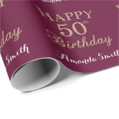 Papier Cadeau Bonne Parties scintillant d'or du 50e anniversaire (Coin rond)