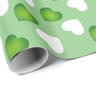 Papier Cadeau Bonne Valentines - Motif de Coeurs Vert et Blanc