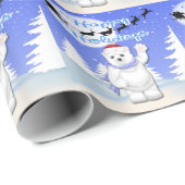 Papier Cadeau Bonnes fêtes papier d'emballage d'ours blanc (Coin rond)