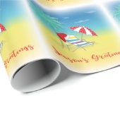 Papier Cadeau Bonnes Fêtes, Santa Hat, Palm Tree, Plage (Coin rond)