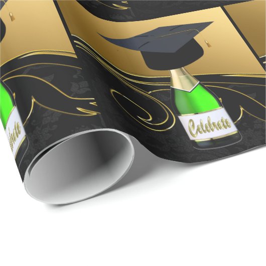 Papier Cadeau Bonnet de graduation sur bouteille de champagne Cé (Coin rond)