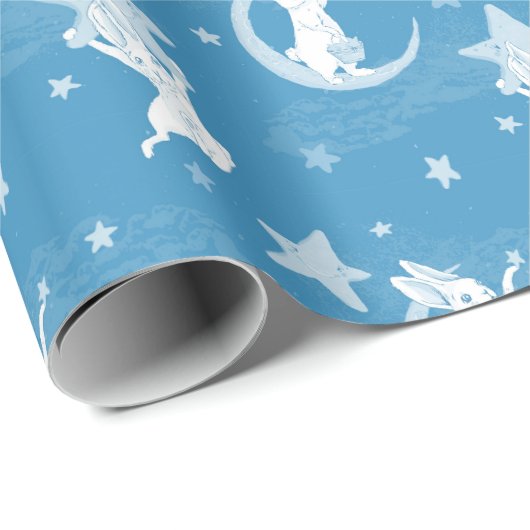 Papier Cadeau Bonnets mignons et étoiles en bleu (Coin rond)