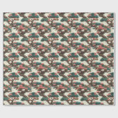 Papier Cadeau Bonsai rouge et vert - (Plat)