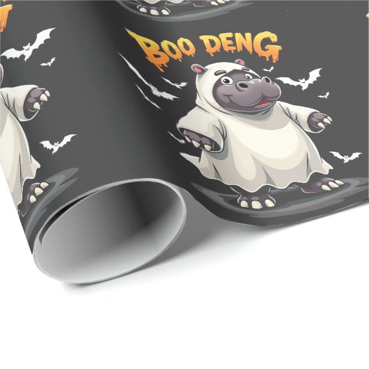 Papier Cadeau Boo Deng Ghost Baby Pygmy Hippo Moo Deng Halloween (Coin rond)