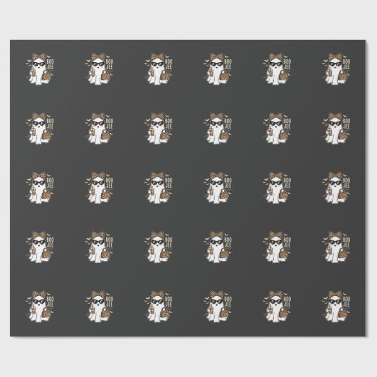 Papier Cadeau Boo Jee Cute Ghost Halloween Leopard Design_1 (Plat)