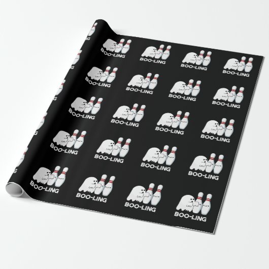 Papier Cadeau Boo-ling Drôle Halloween Bowling Ghost Pun Dark BG (Déroulé)