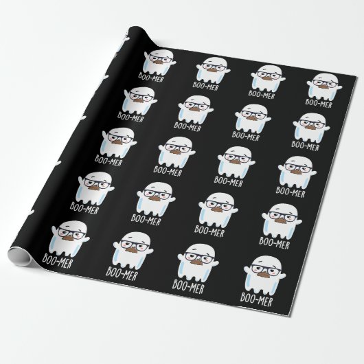 Papier Cadeau Boo-mer Funny Moyen Age Ghost Pun Dark BG (Déroulé)