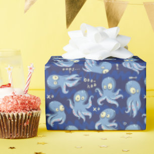 Papier Cadeau Boo Octopus Blue Cute Anniversaire de enfant Party