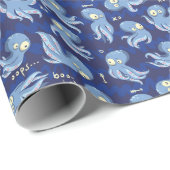 Papier Cadeau Boo Octopus Blue Cute Anniversaire de enfant Party (Coin rond)