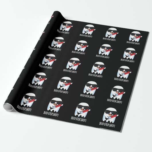 Papier Cadeau Boo-ster Shot Funny Ghost Vaccine Pun Dark BG (Déroulé)