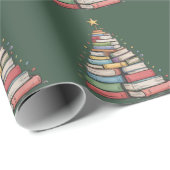 Papier Cadeau Book Christmas Tree Retro Bookworm Library (Coin rond)