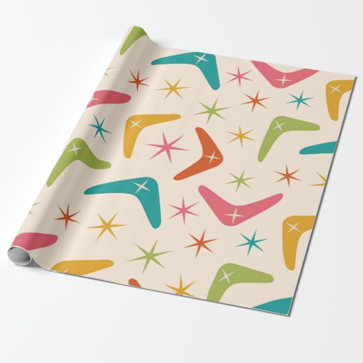 Papier Cadeau Boomerang de style milieu de siècle avec explosion (Déroulé)