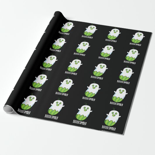 Papier Cadeau Booocumber Funny Ghost Cucumber Pun Dark BG (Déroulé)