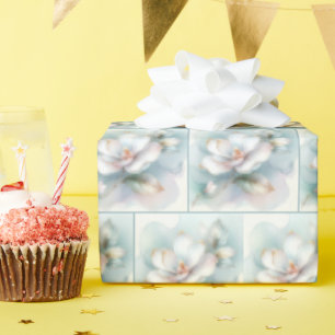 Papier Cadeau Bord doré Fleur de Magnolia Blanche