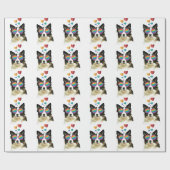 Papier Cadeau Border Collie  Chien avec coeurs Saint-Valentin  (Plat)
