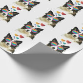 Papier Cadeau Border Collie  Chien avec coeurs Saint-Valentin  (Coin)