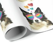 Papier Cadeau Border Collie  Chien avec coeurs Saint-Valentin  (Coin rond)