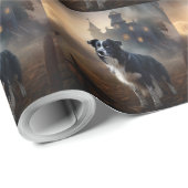 Papier Cadeau Border Collie Halloween Épouvantable (Coin rond)