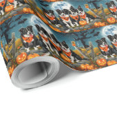 Papier Cadeau Border Collie Halloween Épouvante (Coin rond)