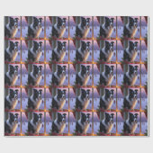 Papier Cadeau Border Collie With Christmas Lights Holiday (Plat)