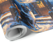 Papier Cadeau Border Collie With Christmas Lights Holiday (Coin rond)