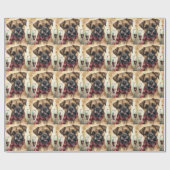 Papier Cadeau Border Terrier Nouvel An (Plat)