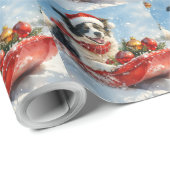 Papier Cadeau Bordure Collie Chien dans la corniche Laisser neig (Coin rond)