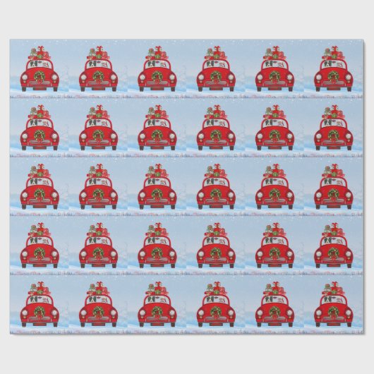 Papier Cadeau Bordure Collie Chien En Voiture Avec Le Père Noël (Plat)