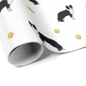 Papier Cadeau Bordure Collie Chien Motif Dessin Abstrait Blanc (Coin rond)