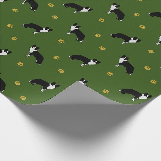 Papier Cadeau Bordure Collie Chien Motif Dessin Abstrait Vert (Coin)