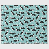 Papier Cadeau Bordure Collie et Empreinte de patte (Plat)