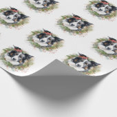 Papier Cadeau Bordure Collie Fête de Noël Wreath Pup (Coin)