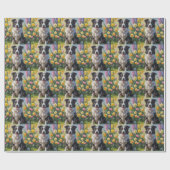 Papier Cadeau Bordure Collie Fleurs de printemps de chien Peintu (Plat)