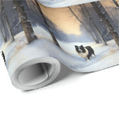 Papier Cadeau Bordure Collie Laisser neiger Noël (Coin rond)