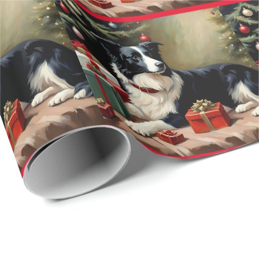 Papier Cadeau Bordure Collie Noël (Coin rond)