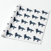 Papier Cadeau Bordure Collie Noir Aquarelle Silhouette (Déroulé)