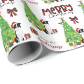Papier Cadeau Bordure Collie, Oiseau et Arbre de Noël (Coin rond)