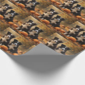 Papier Cadeau Bordure Collie Puppy Automne Citrouille de plaisir (Coin)