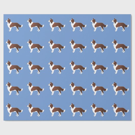 Papier Cadeau Bordure Collie Rouge race Chien Vue latérale Silho (Plat)
